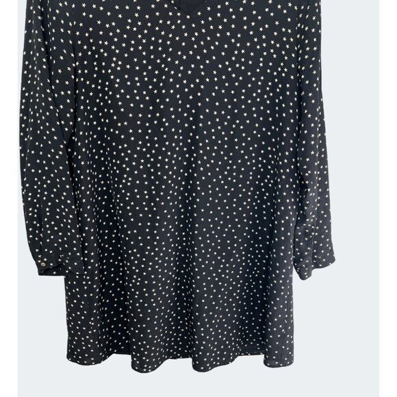 Madewell Black Star Scatter Silk V-Neck Button-Back Long Sleeve Dress Size Large - Picture 12 of 16